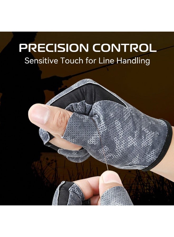 Professional Fishing Gloves 3 Finger Cut UV Sun Protection Anti-Slip Breathable Lycra Camouflage - Image 5